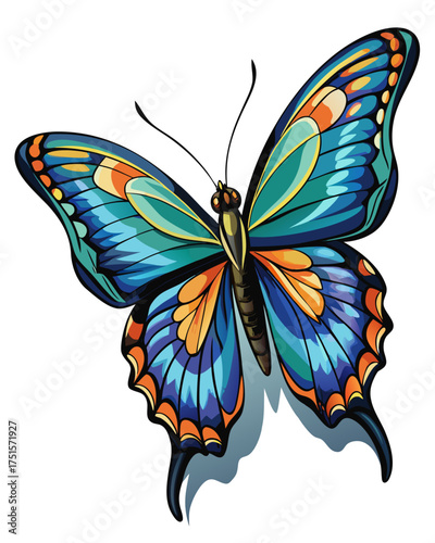 Butter fly, flying , real print Style, white background