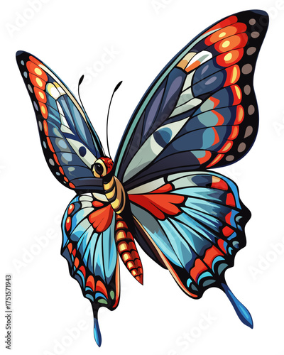 Butter fly, flying , real print Style, white background