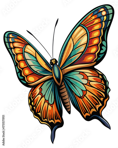 Butter fly, flying , real print Style, white background