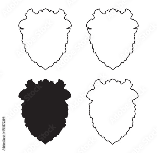 Simple vector illustrations of crest shield shapes in different styles and colors