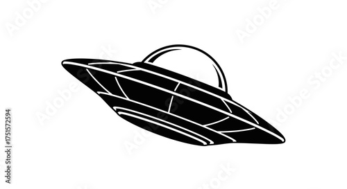 Classic black silhouette of an iconic retro flying saucer UFO from vintage science fiction stories