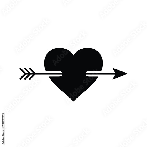 Black heart pierced by arrow graphic white symbol