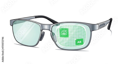 Augmented reality glasses, showcasing a futuristic interface with camera and ar icons, representing the next generation of technology