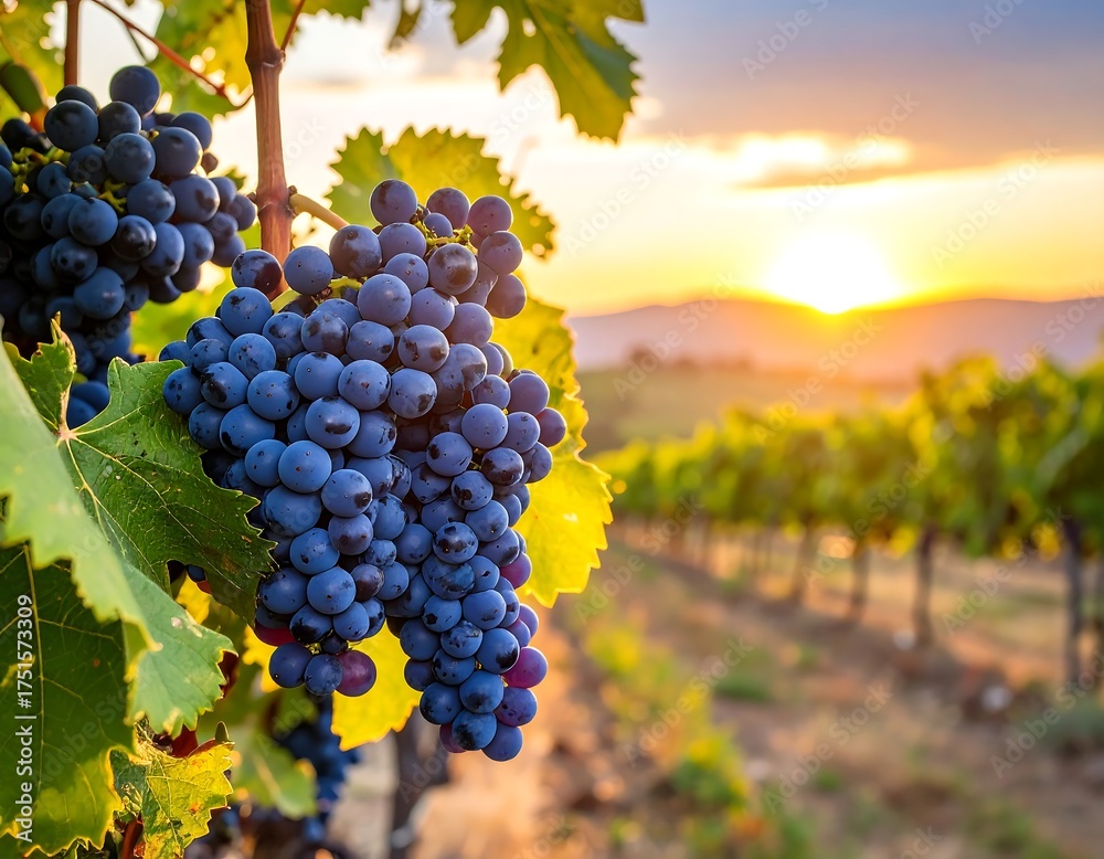 Naklejka premium Vineyard at sunset