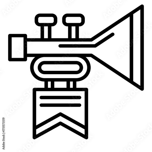 The outline of a military bugle or trumpet icon adorned with a decorative banner ceremonial salutes and official announcements.