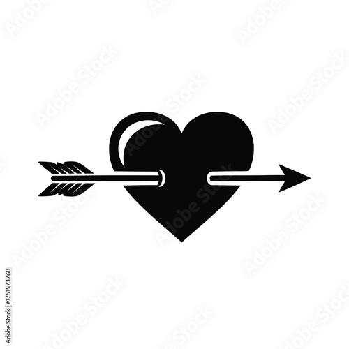Black heart pierced by cupid arrow graphic love romance