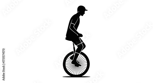 Abstract geometric silhouette of a balanced unicycle rider creating a harmonious and artistic shape