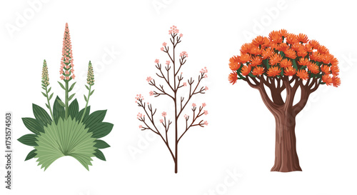 A delightful collection of colorful botanical illustrations featuring diverse plant life in a painterly style.
