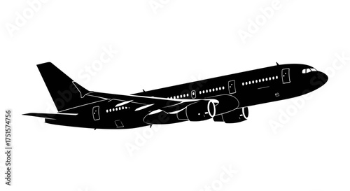 Engineered silhouette of a modern commercial passenger jet in mid-flight, symbolizing global air travel
