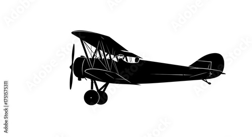 Vintage aeronautical silhouette of an early biplane aircraft performing thrilling aerial acrobatics