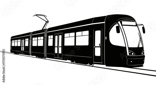 Graceful silhouette of a contemporary light rail tram providing efficient public transit on a city route