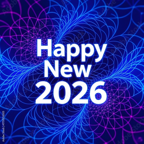 Colorful Geometric Fractal Backdrop with Bold Happy New 2026 Typography in UHD