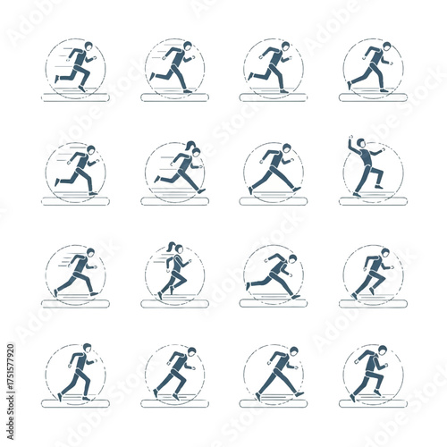 Businessman running forward with speed and determination in a race against time, symbolizing ambition and career goals, depicted in a minimalist style.
