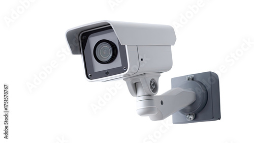 a white and gray security camera is mounted isolated on white background