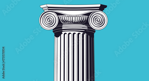 An artistic depiction of a classical ionic column against a vibrant turquoise background.