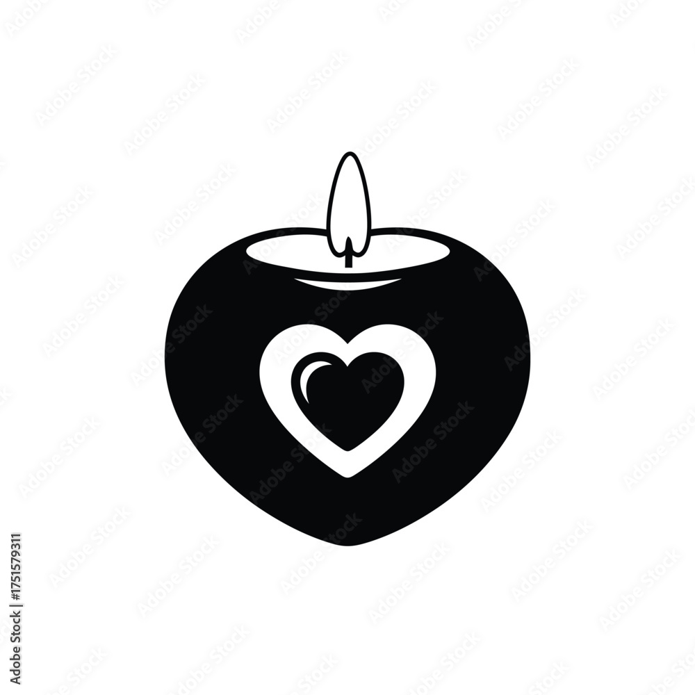 Fototapeta premium Black heart shaped candle with white inner heart love