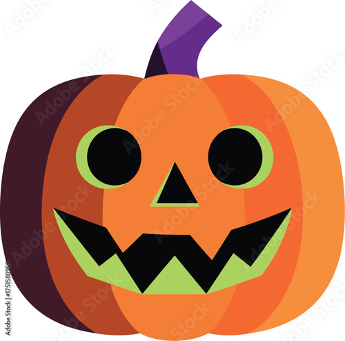 A minimalist illustration of a carved Halloween pumpkin with a spooky face on a white background