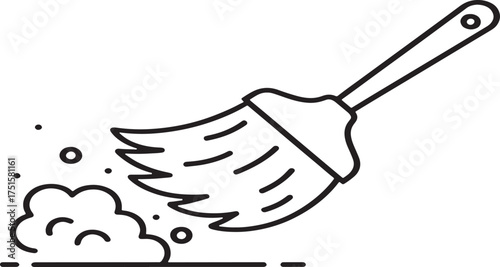 Cleaning broom sweeping dust away with a swish motion and particles