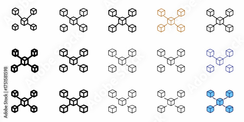 Versatile blockchain network icons ideal for presentations, highlighting interconnectedness, decentralized systems, data sharing, modern technology, and innovative solutions