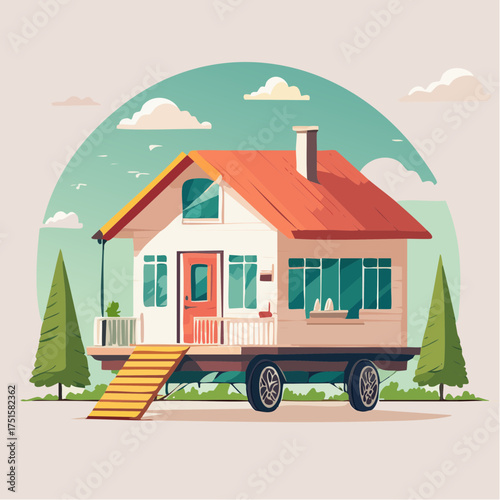 A charming mobile tiny home, representing innovative construction and sustainable living, a new era of housing development