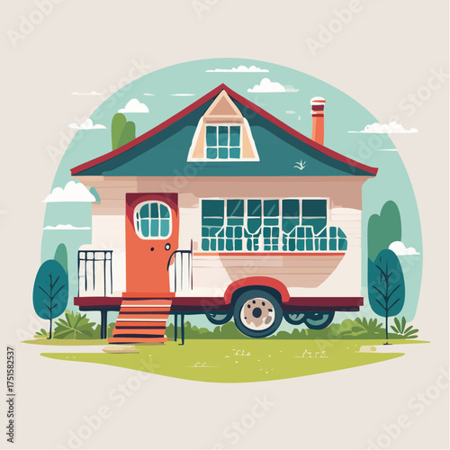 Isometric vector illustration of a suburban neighborhood showing residential housing construction and real estate development