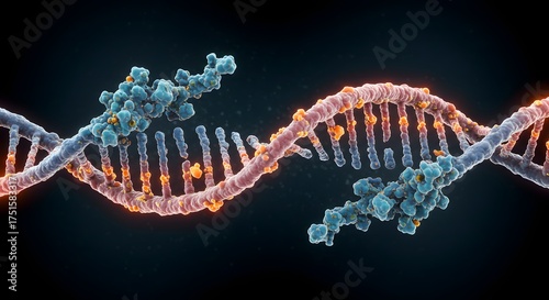 A stunning visual metaphor depicting the biological process of DNA replication, with a glowing double helix unwinding and perfectly duplicating