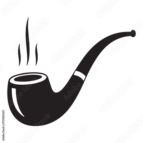 Classic smoking pipe with wisps of smoke icon silhouette