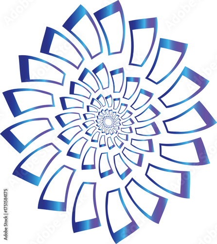 Abstract spiral vortex design with blue and purple gradient shapes, vector illustration for technology, data, digital flow, network, and futuristic background concepts. 
