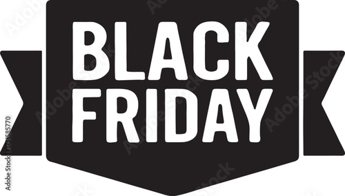 Black Friday ribbon emblem design for sales, discounts, promotions, shopping, and retail marketing.
