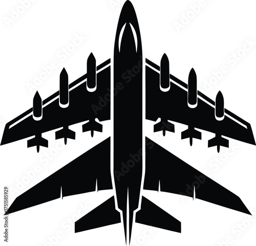 Black airplanes top view. Military jet fighter silhouette icons Strategic Military Power Modern Fighter Jet Soaring in Black Illustration
