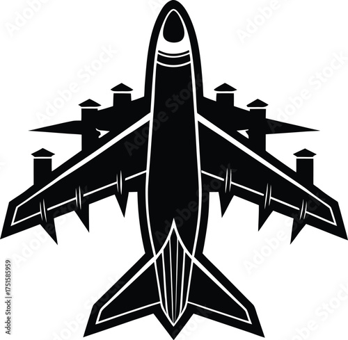 Black airplanes top view. Military jet fighter silhouette icons Strategic Military Power Modern Fighter Jet Soaring in Black Illustration