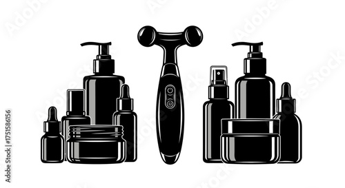 Collection of Black Skincare Products and Beauty Tools.