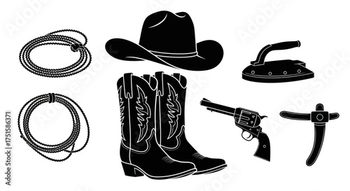 Western Cowboy Gear Collection Silhouette.