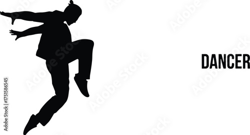 Silhouette of a graceful female dancer jumping in mid-air with expressive pose and bun hairstyle on white background