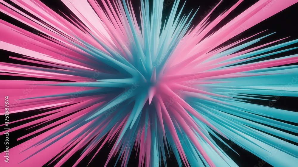 Obraz premium Vibrant Abstract 3D Spikes in Pink and Blue Against a Dark Background