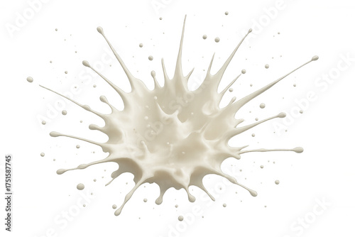 White milk splash creating a dynamic liquid explosion with drops and splatters on transparent background