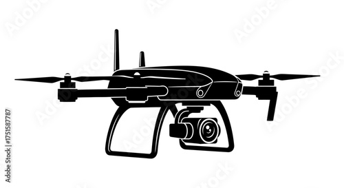 Black and white drone silhouette illustration.