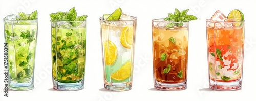Obraz  z motywem Colorful cocktail illustrations