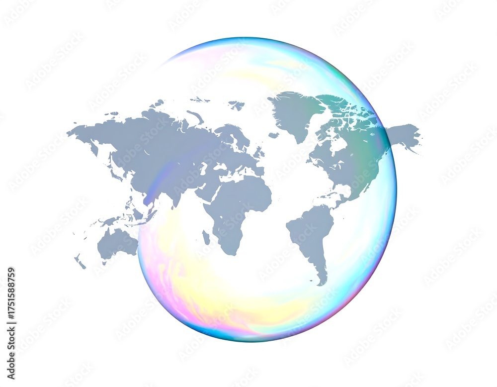 Fototapeta premium World map inside a colorful soap bubble