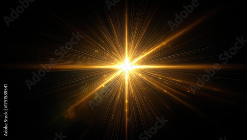 Golden light burst on black background