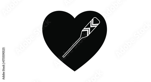 Black heart with white canoe paddle outline vector