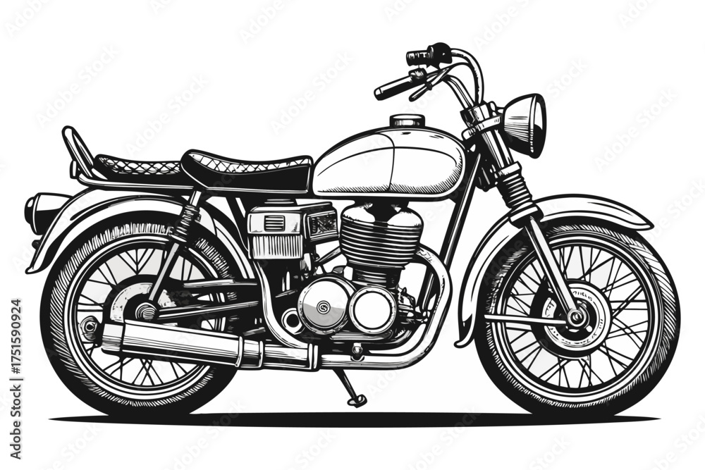 Fototapeta premium Vintage Classic Motorcycle Illustration — Detailed Retro Bike Drawing in Ink Style.