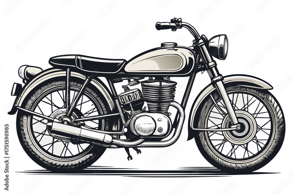 Fototapeta premium Vintage Classic Motorcycle Illustration — Detailed Retro Bike Drawing in Ink Style.