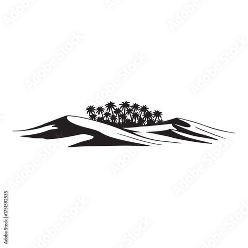 Palm trees oasis in the desert dunes isolated on white background a serene landscape with palm trees and sand dunes in a minimalist style