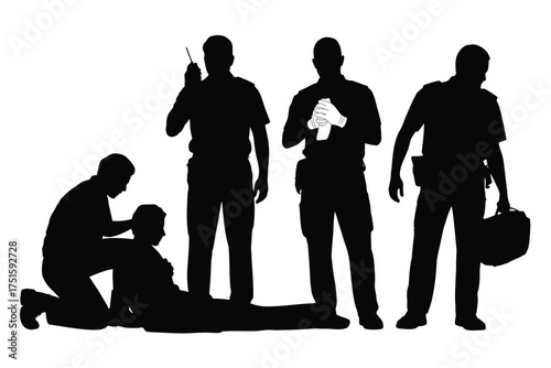 Black silhouettes medical professionals assisting patient emergency workers
