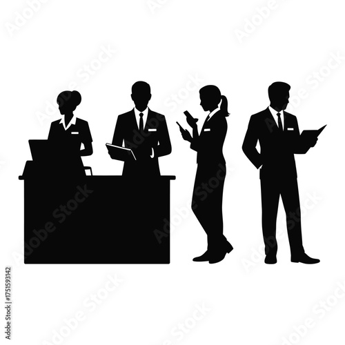 Black silhouettes of business professionals in formal attire formal wear suits