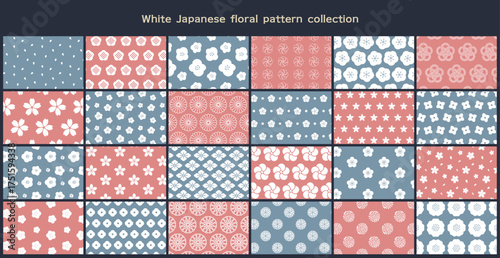 白色、シームレスの日本の花パターンコレクション