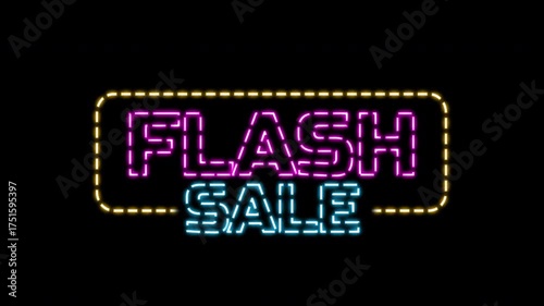 Flash Sale Neon Title. A Seamless Loop Motion Background with Dotted Line Effect and Dynamic Laser Trails