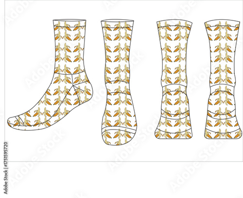 Sock flat sketch, Sock design, Sock illustration design 