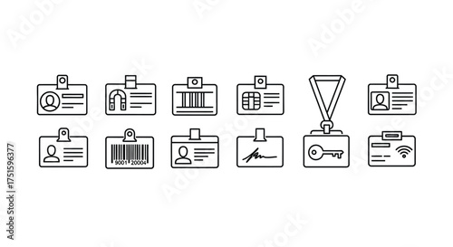Collection of hand drawn security and access id card icons